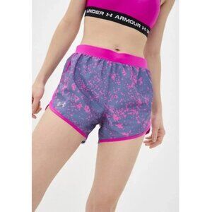 UNDER ARMOUR Women's FLY-BY Heatgear Printed Run Shorts Blue & Pink XL Active